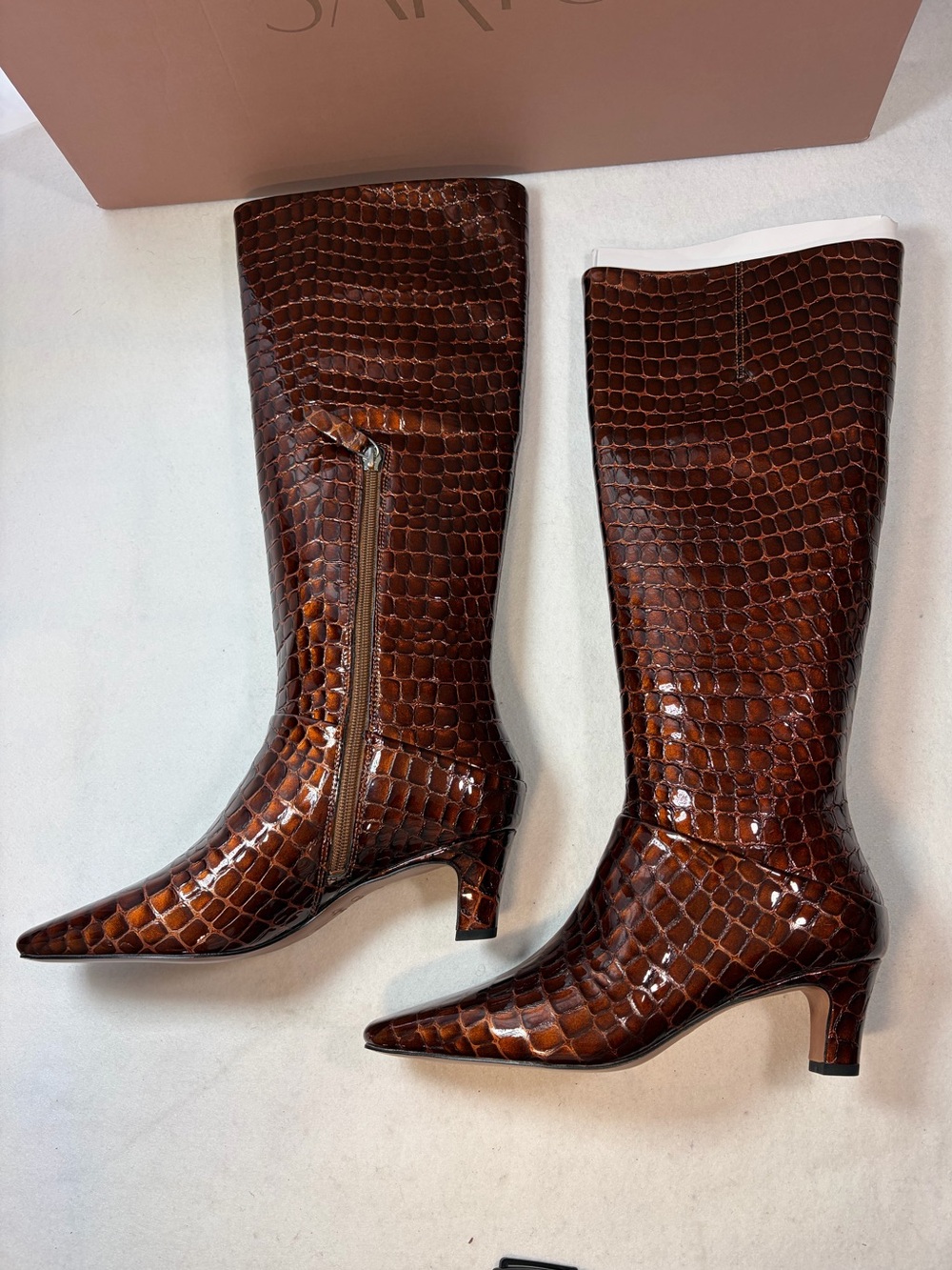 Sarto Andria LE Brown Croc-Embossed Knee-High Boots Size 8M